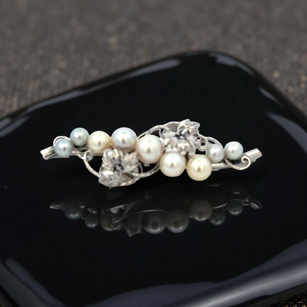 Mikimoto Akoya Pearl Brooch Sterling Silver 6.8 Mm Estate 8 Grams M443